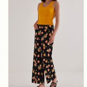 Anthropologie Maeve Colette Cropped Wide Leg Pants in Peach Print Sz 28T
